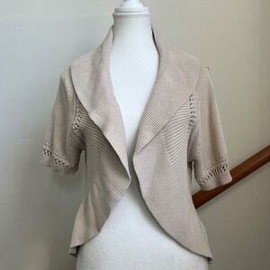 Vintage Y2K beige crochet knit cardigan shrug open front scallop hem cottagecore